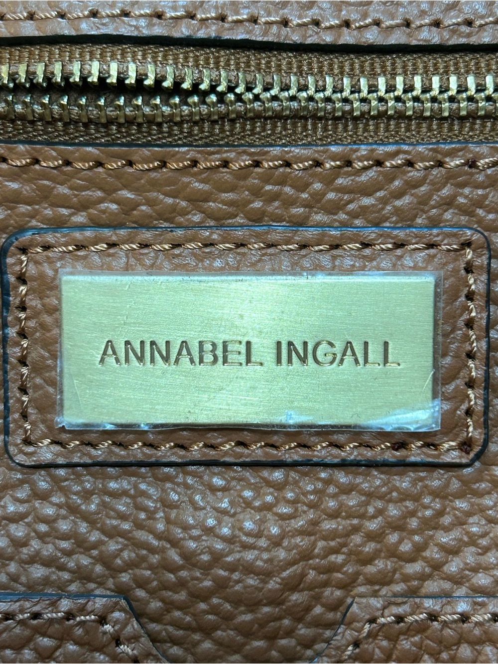 Pebbled Leather Shoulder Tote in Brown with Gold Hardware - Picture 5 of 6